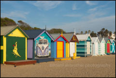 Bathing Huts on Dendy Street Beach in Brighton, a suburb of Melbourne.