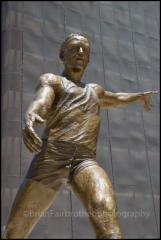 A bronze statue of Malcolm Blight, a former Australian Rules football player, outside the Adelaide Oval.