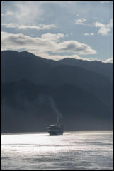 A cruise ship navigating the Inside Passage, Vancouver Island.