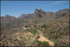 View across the Barranco de Soria to a remote farm at Risco la Candelilla. 