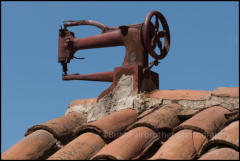 An old sewing machine on the roof of a house in the mountain village of Tejeda.