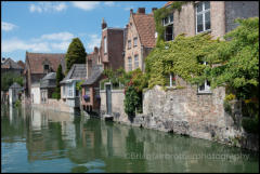 View along the Speelmansrei und Augustijnenrei canal from Gouden-Handrei. Bruges, Belgium.