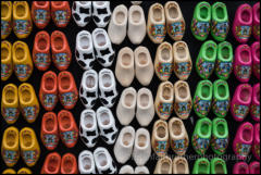 Traditional Dutch clogs souvenirs for tourists at the Flower Market in Amsterdam, Holland 