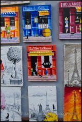 A street artist's display of paintings in the Place du Tertre, Montmartre, Paris.