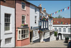 Quay Hill, the cobbled street leading down to the quay, Lymington, Hampshire.