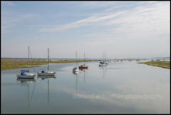 Boats moored at Keyhaven Marshes, Hampshire.