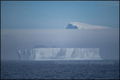 A large iceberg appearing from the fog in the Bransfield Strait, Antarctica 