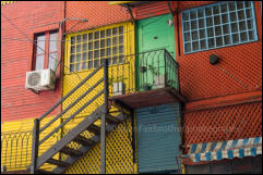 Colourful wood and corrugated iron buildings in the  La Boca district of  Buenos Aires, Argentina, South America