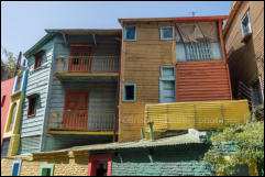 Colourful wood and corrugated iron buildings in the  La Boca district of  Buenos Aires, Argentina, South America