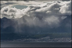 View of Ushuaia from the Beagle Channel, Argentina.