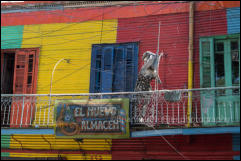 Colourful wood and corrugated iron buildings in the  La Boca district of  Buenos Aires, Argentina, South America